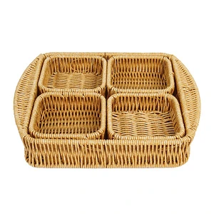 Natural Rattan Woven Four-compartment Set Basin Handle New Chinese Style Dried Fruit Combination Storage Basket Multi-grid