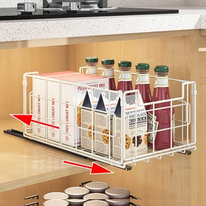Metal Modern Pull Out Cabinet Organizer Storage Rack Under Sink Cabinet Kitchen Organizer Kitchen Supplies Sliding Drawer Basket