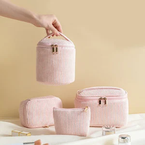 4pcs Large Capacity Easy Carry Makeup Bag Travel Corduroy Cotton Makeup Bag with Handle