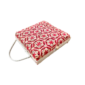 High Quality Handmade Eco-Friendly Vintage Style Rattan Square Shape Woven Storage Basket Flower Decorated Export Quality