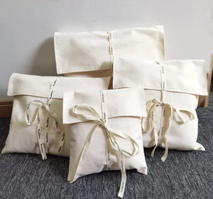 Luxury Cotton Envelope Dust Bag Customised Logo Printed Cotton Pouch Clothing Handbag with Flap Packaging Bag
