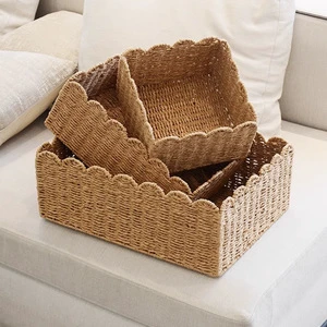 Multipurpose Paper Woven Storage Basket Handmade Organizer Boxes for Home Kitchen Office Sundries Fruits Storage