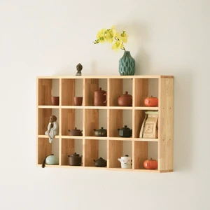 Custom Solid Wood Wall Shelf, Modern Minimalist Chinese Style Floating Shelf for Tea Set Display, Wall Mounted Storage Organizer