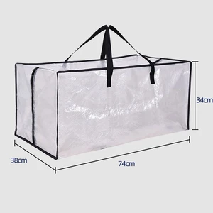 Transparent Clothing Storage Bag Fashionable PP Fabric Foldable Space-Saving Packing Solution Heavy Duty Zipper Handles Moving