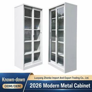 Lockable Light Grey Sliding Clear Glass Door Steel Book Display Cabinet For Living Room And Office Storage Office Filing Cabinet