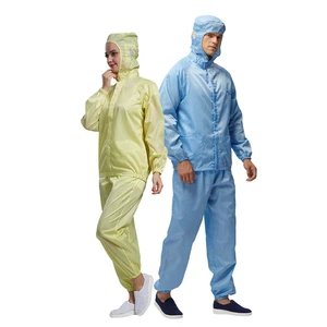 H-1107 Dustfree ESD Smock Antistatic Hooded 75D Stripe Cleanroom Cloths with Cap for Cleanroom Lab ESd Garment Safety Clothing