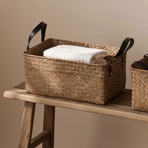 Rattan Woven Storage Basket-Rectangular Japanese-Style Home Use for Desktop Snacks Toys
