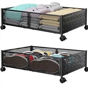 High Quality Large Capacity Metal Wire Mesh Under Bed Organizer Basket Underbed Storage Drawer for Bedroom Clothes Shoes