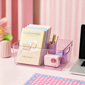 Double Handles Clear PET Storage Basket Multifunctional Bathroom Vanity Makeup Toiletry Organizer Bin Cosmetic Storage Box