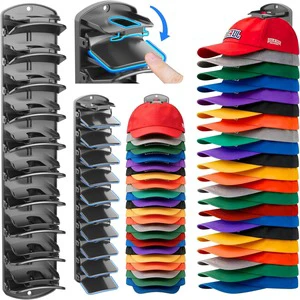 Wall Mount Closet & Door Hat Rack Holder Hanging Double Capacity Hat Organizer for Baseball Cap 40 Cap Storage with Spring Clips