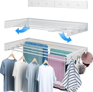80cm with 6 Hooks Wall Mounted Rack Foldable Drying Rack for Bathroom Use