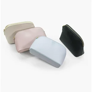 Custom Logo Small Black Waterproof PU Toilet Pouch Wash Bag Travel Womens Vegan Leather Toiletry Cosmetic Bag