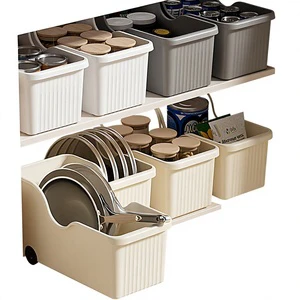 Plastic Kitchen Cabinet Storage Box Model 25 with Pulley Lid and Minimalist Design for Sundries and Kitchenware