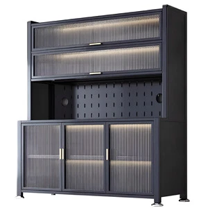 6-Tier Movable Metal Kitchen Storage Cabinet Pegboard Countertop & 3 Doors Multi-Functional Organizer Rack for Kitchen