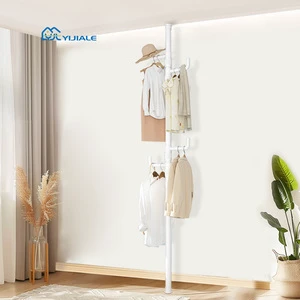 YIJIALE Ready To Ship Wholesale Tension Pole 4Hooks Coat Stand Punch-Free Tool-Free Assembly Balcony Corner Coat & Bag Rack
