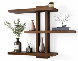 Wooden Wall-Mounted Storage Rack for Kitchen & Bathroom-Modern Durable Adjustable Single Tier Rack