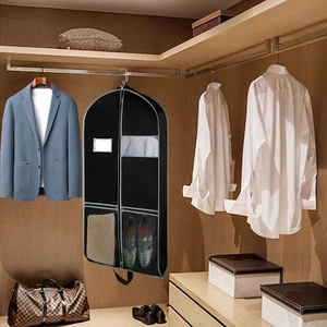 Custom Dust-Proof Travel Suit Garment Storage Bag With Mesh Pocket for Hanging Clothes