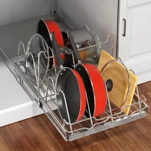 Modern 12 Inch Iron Single Tier Non-Folding Pots Pans Rack Heavy Duty Standing Kitchen Storage Rack Hardware Cabinet Organizer