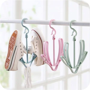 Creative Windproof Double Hook Shoe & Clothing Organizer Multi-Use Plastic Drying Rack for Balcony & Wardrobe Storage