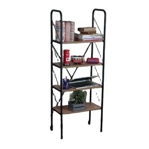 Double Tiers Metal Wood Storage Rack Wall Decorative Divider for Living Room with Pot Use
