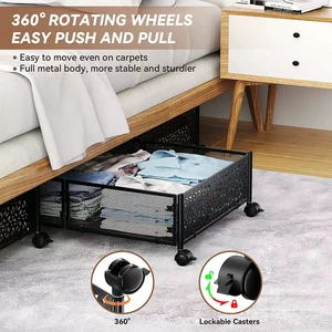 Bedroom Rolling Foldable Metal Storage Underbed Under Bed Shoe Storage Drawers Cart Container Organizer with Wheel and Handle