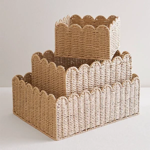 Paper Rope Woven Nordic Style Rectangular Storage Basket With Large Capacity For Clothes Sundries Snacks Toys; Snack Storage Bin