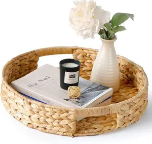 Wicker Storage Basket Hand-woven Water Hyacinth Large Round Woven Basket with Handle, Wicker Basket Is Used for Organizing