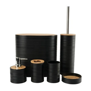 Eco- Friendly Bamboo Plastic Bathroom Modern Bathroom Set Vanity Cabinet Set Washroom Bathroom Accessories Set 6 Piece