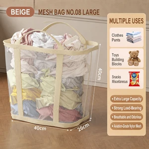 Large Capacity Foldable Mesh Laundry Basket Portable Dirty Clothes Hamper With Reinforced Handles Wall Mounted Storage Organizer
