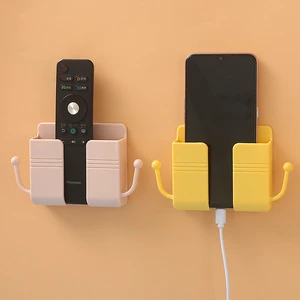 Wall Mount Phone Holder Universal Multipurpose Plastic Storage Box Wall-Mounted Remote Control Stand Charging Rack with Hook