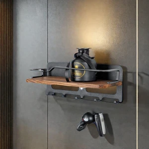 Solid Wood Wall-Mounted Decoration Shelf for Home Organization Mail Holder Undermount Metal Hooks Kitchen Bathroom Living Room