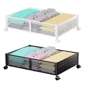 Rolling Under the Bed Clothes Under Bed Storage With Wheels Shoe Storage Container Metal Storage Bins for Bedroom