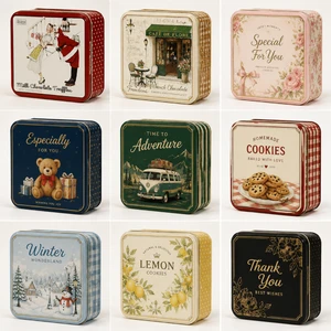 Wholesale Custom Square Christmas Gift Tin Box Small Food Grade Chocolate Candy Cookie Metal Tin Can With Lid Holiday Packaging