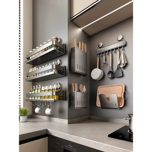 Metal Foldable Kitchen Suction-Cup Shelf Wall-Mounted Knife Holder Pot Lid Rack Spice Organizer Drying Nordic Style Essential