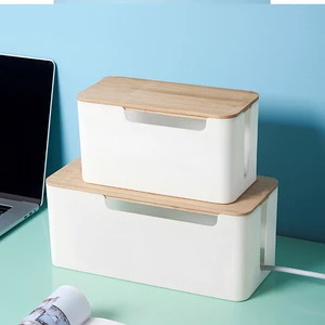 Bamboo Cable Cord Wire Junction Storage Box Management Organizer Box with Organizer