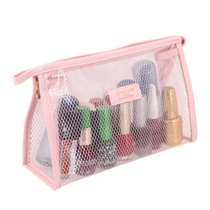 Factory Custom Waterproof Transparent EVA Mesh Toiletry Wash Bag Travel Pink Clear Makeup Cosmetic Zipper Pouch for Girls Gift