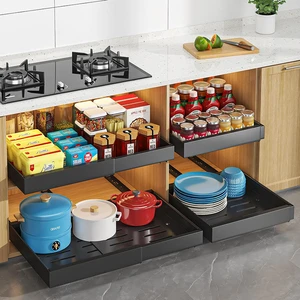 Pull Out Cabinet Organizer Expandable Slide Out Drawer Organizers Pull Out Cabinets Shelves for Kitchen Pantry Adjustable Width