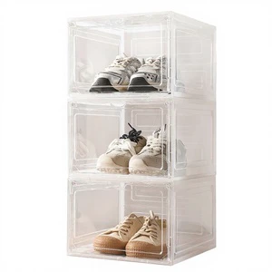 Cross-Border Wholesale PP AJ Sneakers Transparent Storage Box Magnetic-Side-Opening Foldable Stackable Simple Modern Shoe Box