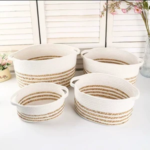 Cotton Hand-woven Storage Basketstorage Basket; Storage Bin4-piece Storage Basket Set