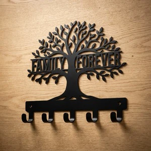 Housewarming Gift Custom Laser Cut Metal Key Hook Black Powder Coated Iron Key Holder Wall Mounted With Free Design