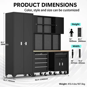 Garage Storage Workbench Heavy Duty Storage Garage Tool Trolley Cabinet with Wooden Top Modular Storage