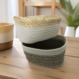 New Model of Simple and Elegant Japanese-style Hand-woven Rectangle Desktop 4pcs Storage Baskets Set for Home Use