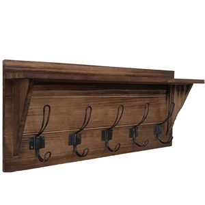 Customized Modern Single Tier Wooden Wall Mounted Storage Rack with Hooks for Clothing-Eco-Friendly Organizer Shelf