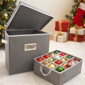 Home Collapsible Non-Woven Fabric Christmas Ornament Storage Chest with 4 Trays for Home Office Sundries BSCI Certified