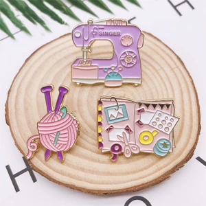 No Minimum Bulk Cartoon Cute Pink Sewing Machine Knitting Custom Soft Enamel Pins