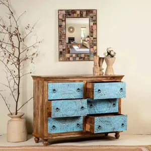 250cm Color Coated Teak Wood 4-Legged Modern Multifunctional Chest of 6 Drawers-Stylish Home Use Storage Solution in Stock