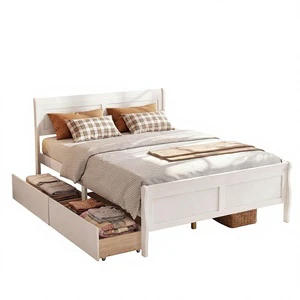 USA Stock Solid Wood Queen Platform Bed Frame with Storage Drawers Plywood Bedroom Bed with Headboard Made in Houston USA