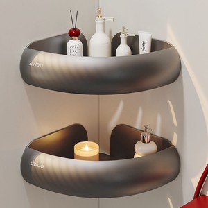 High-appearance Bathroom Storage Rack, No-drill, Triangular Basket For Toilet And Vanity, Wall-mounted Corner Shelf