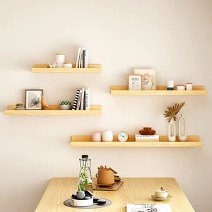 Custom Wood Bamboo Wall-Mounted Solid Wood Shelf Living Room Wall Mounted Storage Rack Decorative TV Background Wall Rack