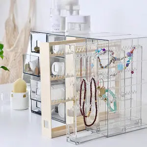 Drawer Type Transparent Plastic Jewelry Storage Rack Multi-Layer Hooks Dust-Proof Enclosed Storage Tangle-Free Design For